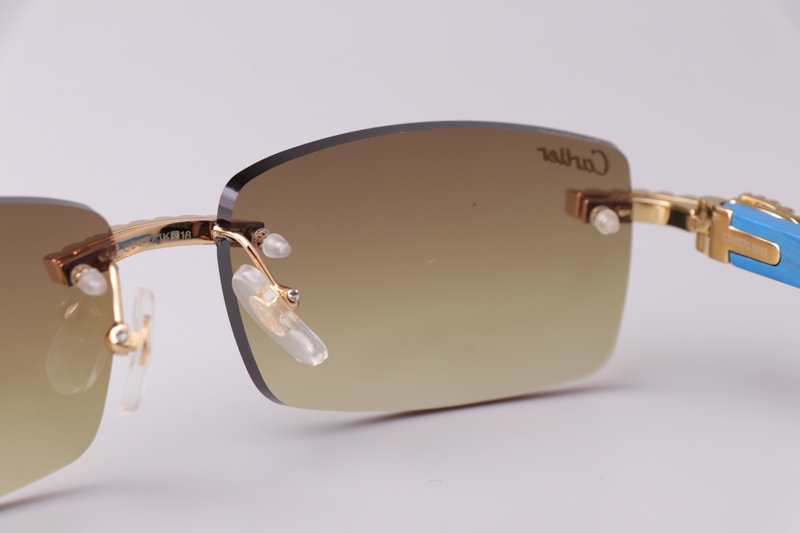 CT 3524012 Big Diamond Blue Wood Sunglasses Gold Gradient Brown