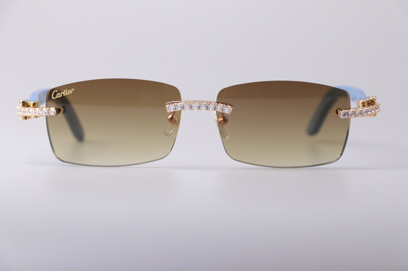 CT 3524012 Big Diamond Blue Wood Sunglasses Gold Gradient Brown