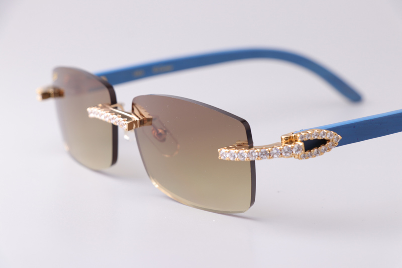 CT 3524012 Big Diamond Blue Wood Sunglasses Gold Gradient Brown