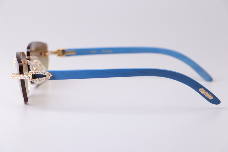 CT 3524012 Big Diamond Blue Wood Sunglasses Gold Gradient Brown